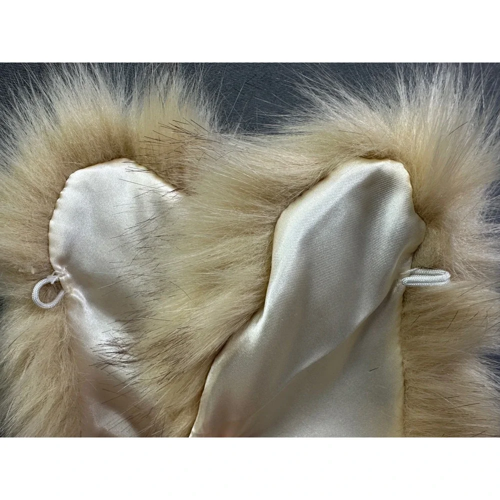 Ganz Faux‎ Fur Collar Scarf Tan Cream Satin Lined with Loops 35 Inch Accessory